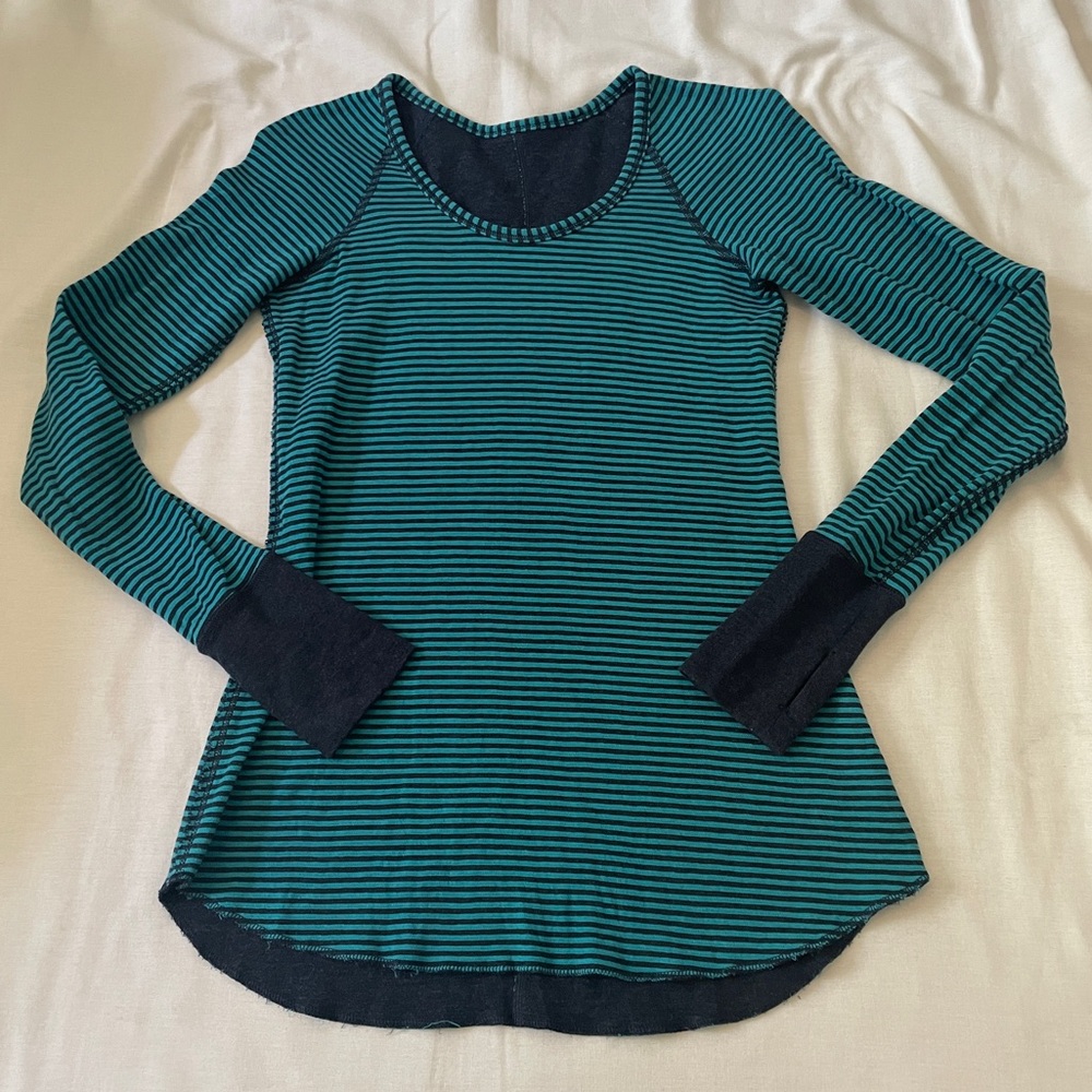 lululemon athletica Teal and Black Striped Top